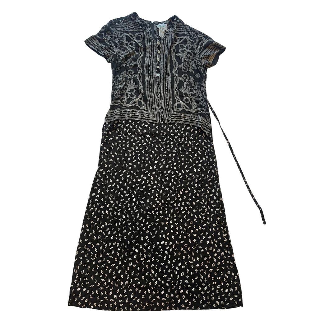 Vtg 90s Olivia Rose New York Black & White floral Maxi Dress L/XL whimsigoth